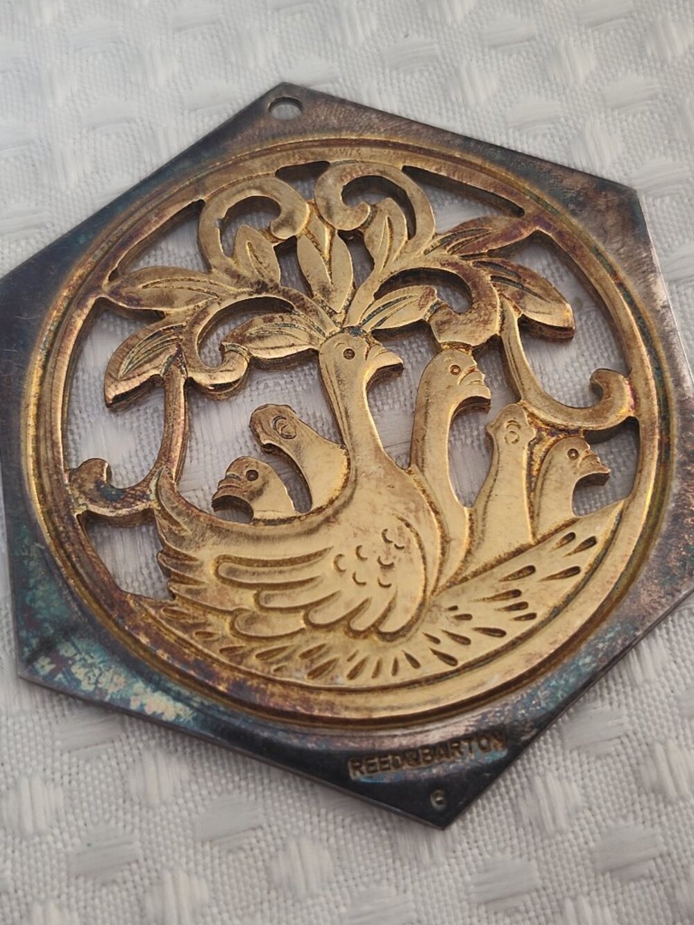 Reed & Barton, Brass, Dove Pendant, Damascene